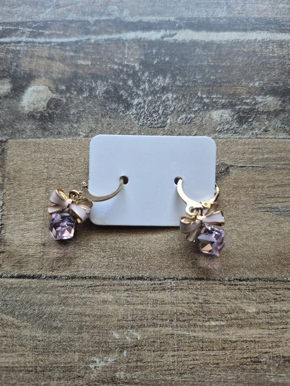 Girls Bow Earrings with Square Crystal Stone